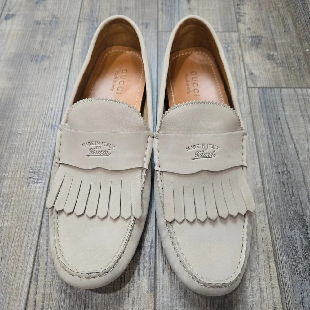 Gucci Mens Leather Kiltie Fringe Driving Loafers Moccasins Shoes Italy Commuter